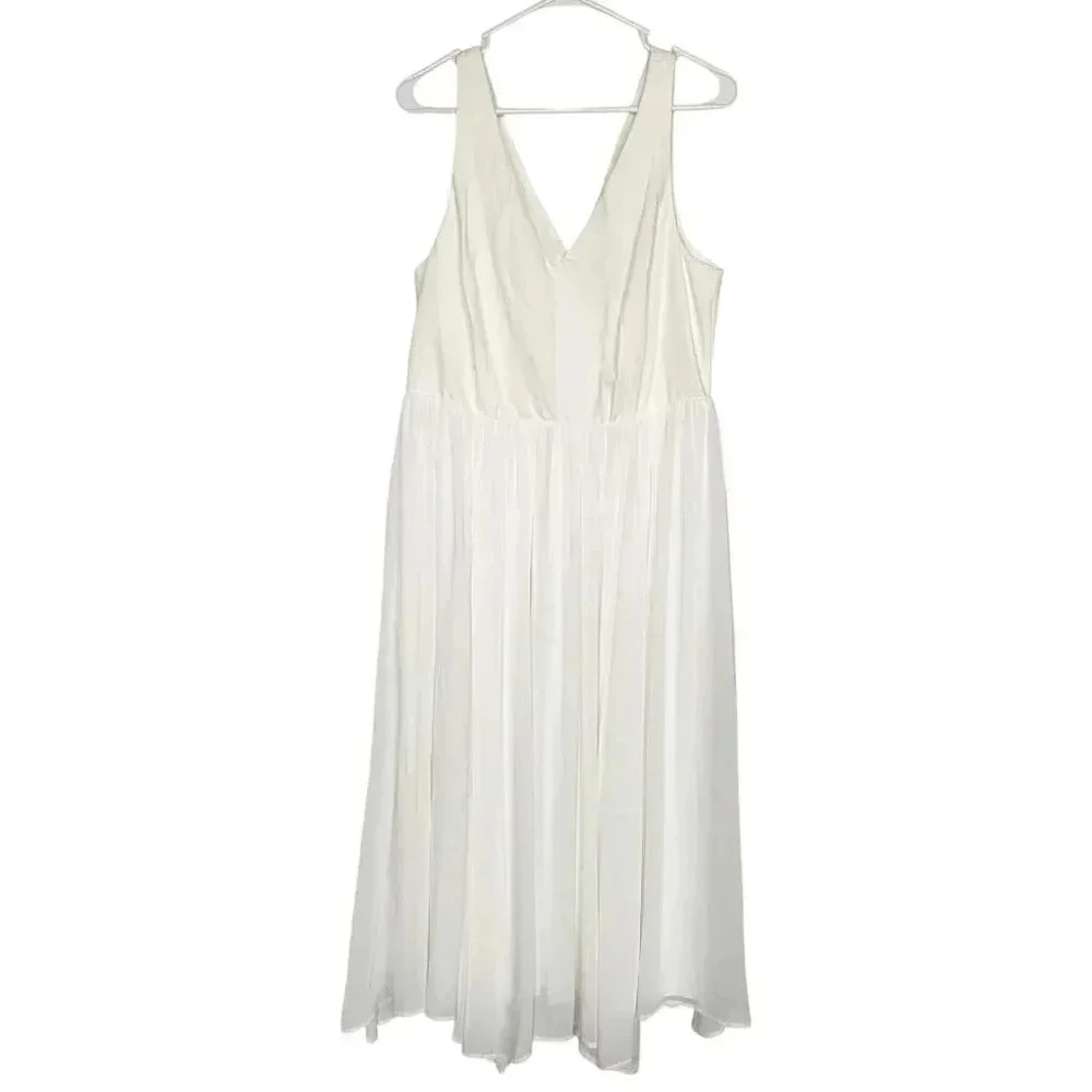 Torrid Chiffon Midi Dress Ivory Sleeveless V-Neck Wedding - Picture 1 of 9